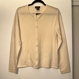 Lord & Taylor Women’s Large 100% Cashmere Cardigan Sweater Solid Cream EUC